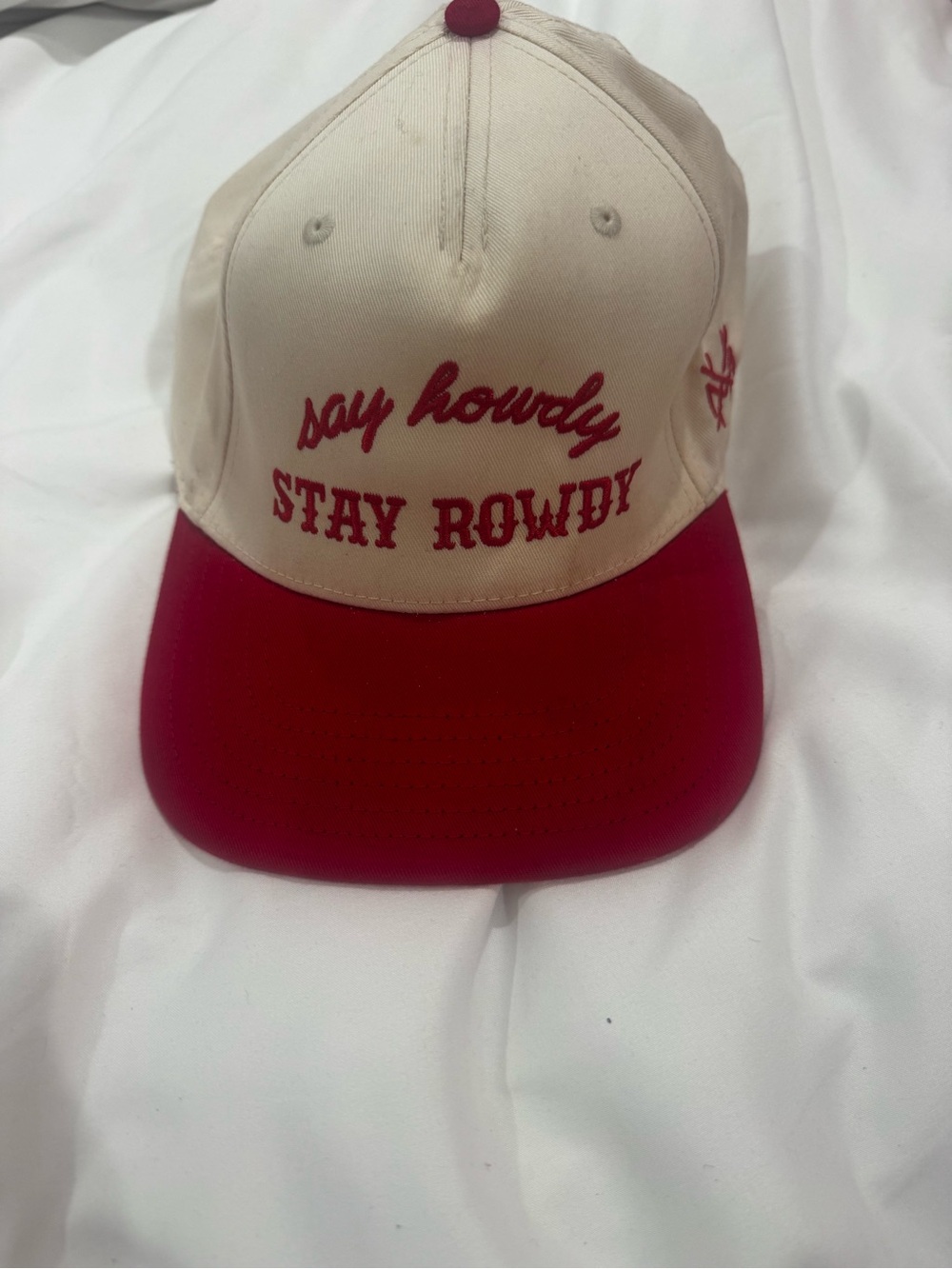 Say Howdy Stay Rowdy Red & Cream Baseball Cap